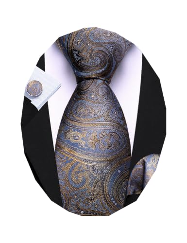 Image of Barry.Wang Men Ties Paisley Woven Silk Necktie Set with Pocket Suqare Cufflinks Formal