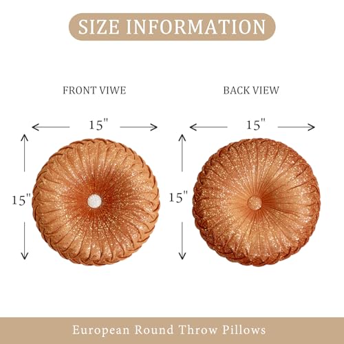 Image of EUCIOR Round Throw Pillows,Orange and Gold Throw Pillow,Soft Spandex Fabric,Pumpkin Pleated Handmade Orange Round Velvet Decorative Pillow for Sofa Bedroom Livingroom