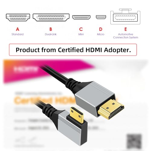 xiwai Cabo HDTV ultrafino de 90 graus, ângulo esquerdo, mini HDMI 2.1 Tipo-A para Tipo-C 8K 4K cabo