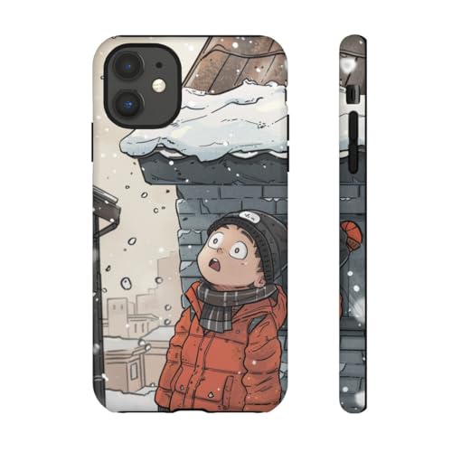 Coque iPhone 11 orange mate motif Chibi en veste d'hiver rigide
