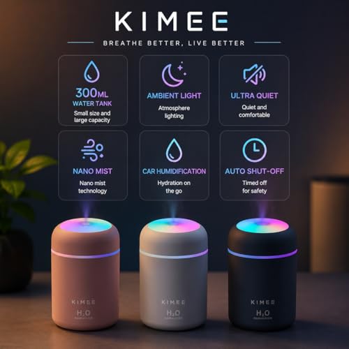 Image of KIMEE (Pack of 10) 300ml Diffuser & Humidifier - Ultrasonic Cool Mist with Quiet Operation, LED Lights - Aromatherapy Air Freshener for Home, Office, Car H2O (Colours May Vary)(Pack of 10)