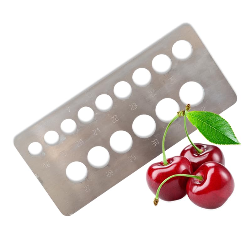 Calibrador de Cerezas y Frutas Pequeñas, Aluminio, 15 Diámetros de 18–32 mm, Tabla Calibradora de Precisión