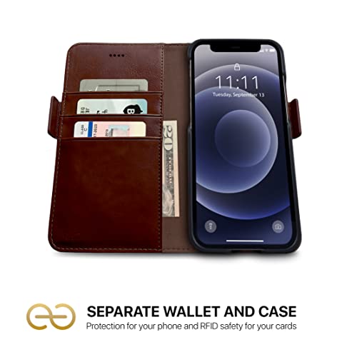 Image of dreem Fibonacci 2-in-1 Wallet Case for Apple iPhone 12 Pro Max - Luxury Vegan Leather, Magnetic Detachable Shockproof Phone Case, RFID Card Protection, 2-Way Flip Stand - Coffee
