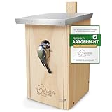 WILDLIFE HOME Nichoir mésanges avec toit en métal pour mésanges bleues, etc. I selon NABU en bois massif vissé I résistant aux intempéries et non traité I Nichoir à oiseaux à suspendre