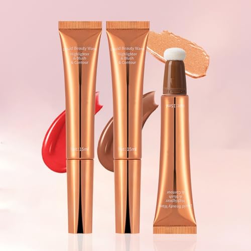 Juego De Rubor Líquido - Maquillaje Líquido Con Acabado Natural | Bronceador Alta Pigmentación 3 Piezas, Maquillaje Facial Ligero Resistente A Manchas, Color Mezclable - imagen 3