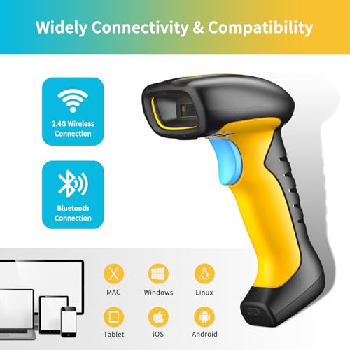 NETUM Przemysłowy Skaner Kodów QR Bluetooth z Dockiem, Bezprzewodowy Czytnik 1D/2D, Bateria 2600 MAh, Odporny na Wstrząsy, Kurz i Upadki, Hands-free, Kompatybilny z Windows, Mac, Android, IOS -RD-1200