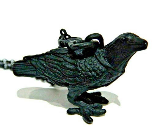 Raven Figural Pendant Necklace Matte Black Chain pet Crow Bird Charm Gothic Halloween