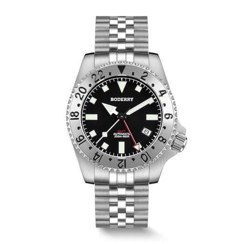 Image of BODERRY Men's Watch Titanium Automatic 200M Waterproof Diver Watch with GMT Automatic Movement and Titanium Bracelet-Admiral