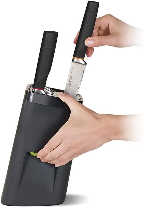 Joseph Joseph LockBlock Stainless Steel Knife Set with Self Locking Knife Block, 6-Piece, Black