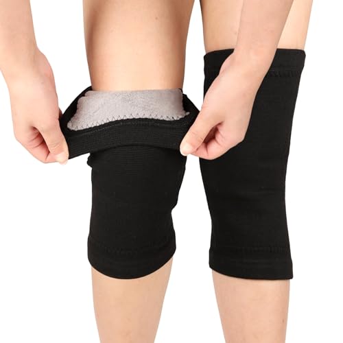 viiotu Knee Warmers for Women Men Soft Thermal Knee Sleeve with Warm Lining Stretchy Knit for Arthritic Night Sleep Elders Gift (Black L)
