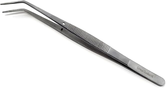 Stainless Steel Sewing Machine & Repair Tweezers 6" with Serrated Tips Multipurpose Tweezers Embroidery thread Plucking Forceps Made of Stainless Steel and Ridged Handle Angled Tips
