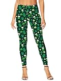 St Patricks Leggings for Women Stretchy Irish High Waist Lucky Tight Pants Green Hat Beer XL