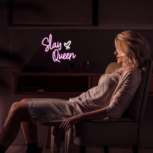 Saly Queen Neon Signs for Wall Decor Neon Wall Art Acrylic LED Lights with Hanging Chain Light Up Signs for Bedroom Decor Man Cave Bar Pub Wedding Party 5V USB Operated Dimmable - Image 4