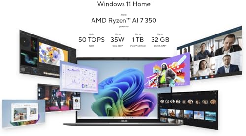 لاب توب فيفو بوك اس 16 بوصة 144 هرتز WUXGA معالج رايزن 7 ان بي يو 260 و16 توبس برام 16GB DDR5 و1TB SSD بهيكل المنيوم ولوحة مفاتيح Ar وEn وشحن بمنفذ نوع سي ويندوز 11 هوم M3607HA-RP167WS من اسوس، رمادي