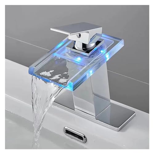 Grifo de lavabo de cristal antiescaldado con indicador LED hidráulico negro 3