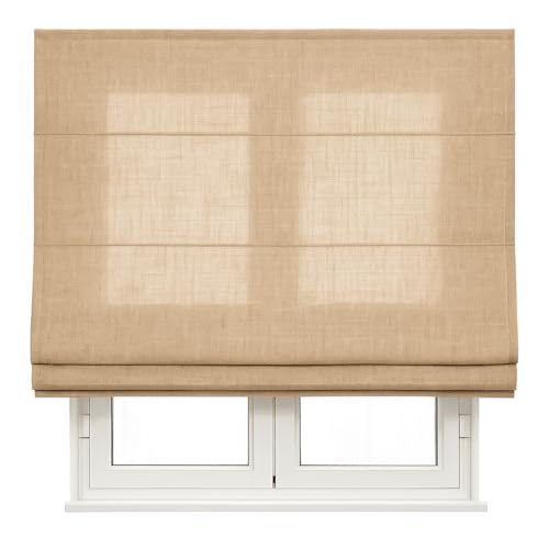 Kaaten | Estor Plegable Translúcido con Varillas Textura Lino | Tejido de Aspecto Natural| Color: Beige Tostado| Medidas: 90cm X 175cm | para Puertas y Ventanas | Fabricado en España