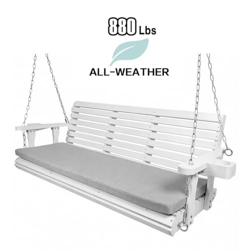 Image of Fortune Candy Wooden Porch Swing, Pure White, 5.5 FT Extra Large