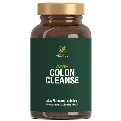 VITACTIV Colon Cleanse Ultra - 100 Kapseln, Vegan - Normale Verdauung - Natürliche Ballaststoffe - Flohsamenschalen Kapseln mit Aloe vera, Fenchelsamen, Löwenzahnkraut, Klettenwurzel, Calcium & D3