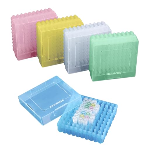 CryoKing 2 in 100-Well Polypropylene Freezer Boxes for Efficient Sample Storage and Retrieval, Assorted Colors Freezer Lab Box, 5 Pcs/Pack