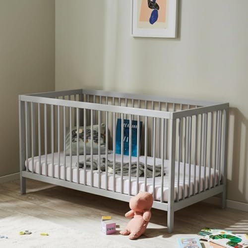 Kids Collective Lit bébé évolutif 60x120 & 70x140 cm - Sommier 9 hauteurs, barreaux Amovibles, hêtre Massif | Naissance à 3 Ans - Fabrication EU | Gris