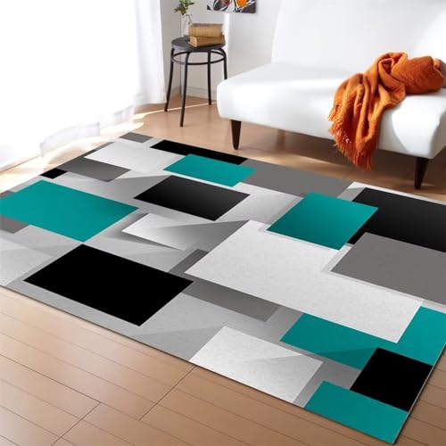 Moquette chambre anti-poussière avec ce tapis lavable géométrique bleu - 2