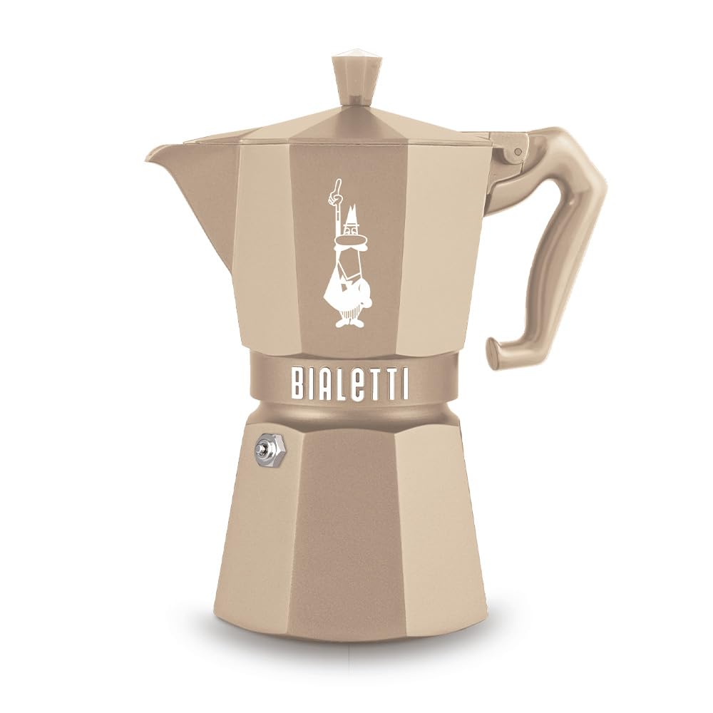 Bialetti Moka Exclusive Octagonal Induction 6 Tasses – Cafetière Espresso en Aluminium et Acier, Sable du Désert – Compatible Gaz et Induction
