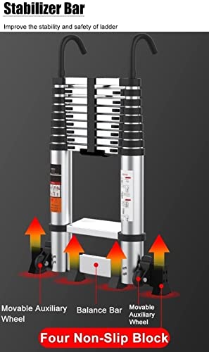 7M/6M/5M/4M/3M/2M Tall Telescoping Ladder With Hooks, Extension Collapsible Ladders With Stabilizer, Aluminum Telescopic Ladders For Home/Rv/Rooftop/Attic (Size : 6.3M/20Ft) Intere #TOP4