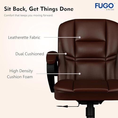 Image of FUGO FG233 Ergonomic Medium Back Office Chair with 3-Year Warranty, Adjustable Height, Cushioned Back&Seat, Tilting Mechanism, Heavy-Duty Metal Base, Dual Nylon Casters-Ideal for Work,Study (Brown)