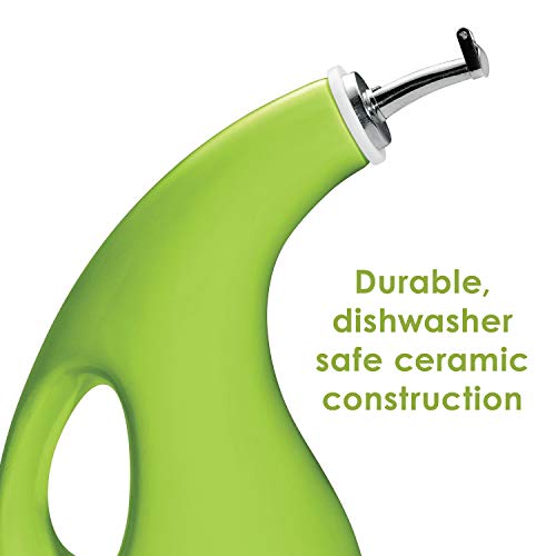 Rachael Ray Solid Glaze Ceramics EVOO Olive Oil Bottle Dispenser with Spout - 24 Ounce, Green