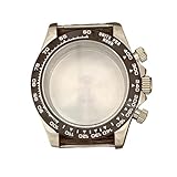 Grosor de la caja: 13 mm MEUIXT Compatible con movimiento VK63 Caja de acero inoxidable de 39 mm con espejo de zafiro Caja de reloj de acero inoxidable Corona plateada(Coffee Bezel)