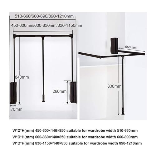Tringle de penderie réglable rabattable extensible 890-1210 mm à bascule noire