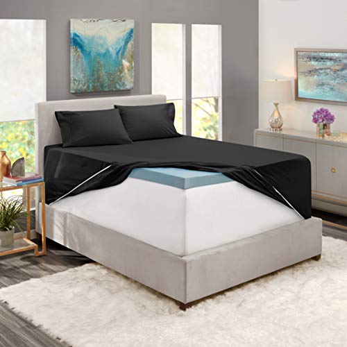 Image of Nestl California King Bed Sheet Set - Black - 4-Piece Extra Deep Pocket | Instantly Soft, Night-One Ready (No Wash Required). Fits Extra Deep Pockets up to 24 Inches, 360-Degree Elastic Grip