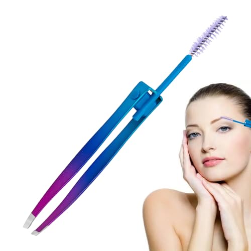 Pinzette per sopracciglia da donna, 2 in 1, in acciaio inox, con pennello, strumento riutilizzabile per raccogliere i capelli, applicatore per ciglia finte, strumento per la toelettatura per donne e