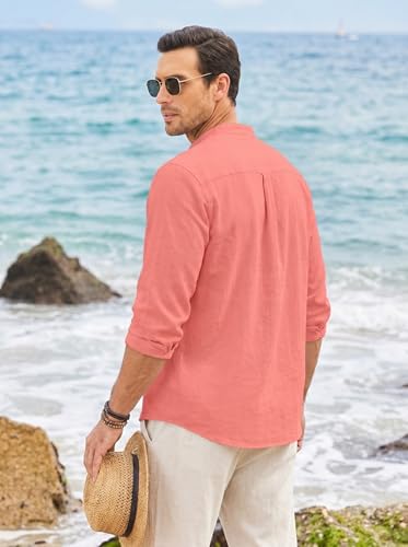 Image of ROYALSCOUT Men's Short Kurta | Solid Mandarin Collar Full Sleeve Pullover Style Kurta | Regular Fit Casual Ethnic Wear for Men