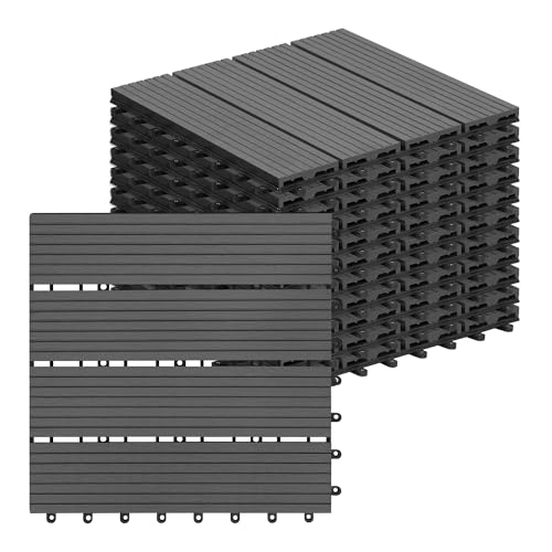 Laneetal WPC Fliesen 11er Set für 1 m², für Außen Terrasse Balkon, Terrassenfliesen Klicksystem 30x30 cm, Grau