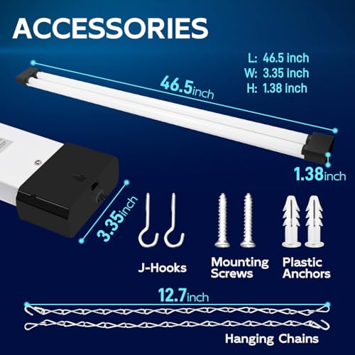 Image of hykolity 4 Pack 4FT Linkable LED Shop Light for Garage, 6500lm, 4FT 60W Utility Light Fixture, 5000K Daylight LED Workbench Light with Plug, Hanging or Surface Mount, Black - ETL