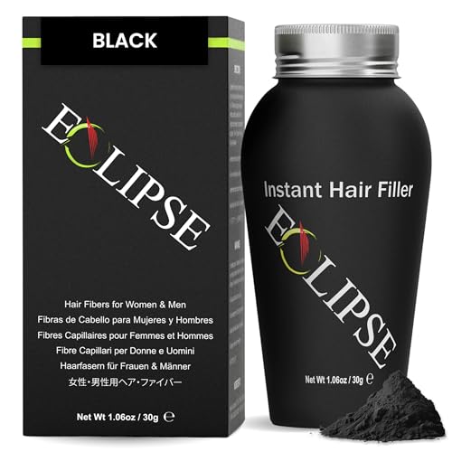 ECLIPSE Hair Fibers Black for Thinning Hair for Women & Men to Conceal Hair Loss in 15 Seconds - 100% Undetectable Hair Building Fibers, 30g