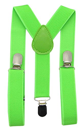 PlayCool Child Kids Suspenders - 1" Adjustable Y-Back Suspender for Boys & Girls - Green Cover