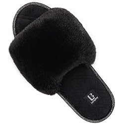 LongBay Women's Fuzzy Slippers Comfy Cloud Memory Foam House Shoes Home Open Toe Slides Indoor Outdoor