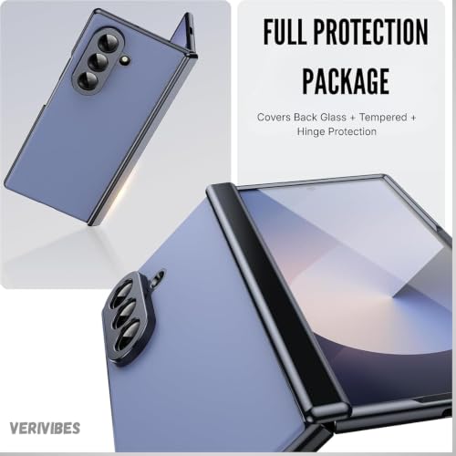 Image of Ultra Hybrid Luxury Leather Case Compatible with Samsung Galaxy Z Fold 8 Ultra (2026) 360 Hinge Protection, Slim Shockproof Back Cover, Anti-Scratch Design, Tempered Glass Protection - Blue