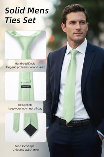 Image of HISDERN Mens Ties Solid Color Ties for Men Formal Necktie with Pocket Square Set Satin Silk Neck Tie Handkerchiefs Set