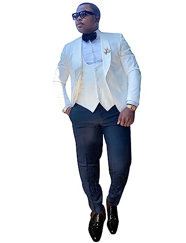Kromoc Men's Shawl Lapel Three-Piece Suit,Jacket Vest Pants Groom Prom Party Banquet Tuxedos