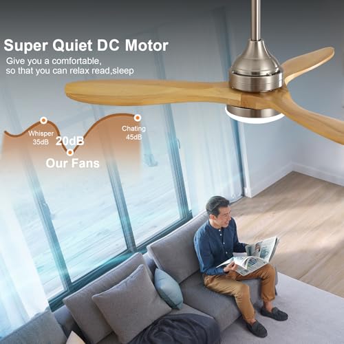 Image of OKDNEG 42 Inch Ceiling Fans with Lights and Remote, Brushed Nickel 3 Blade Outdoor Ceiling Fans,3CCT Dimmable,Timer,Quiet DC Motor,6 speed,Indoor Outdoor Ceiling Fan for Offices Farmhouse Gazebo Patio