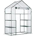 Outsunny 5' x 2.5' x 6.5' Mini Walk-in Greenhouse Kit, Portable Green House with 3 Tier Shleves, Roll-Up Door, and Weatherized Plastic Cover for Backyard Garden, Clear