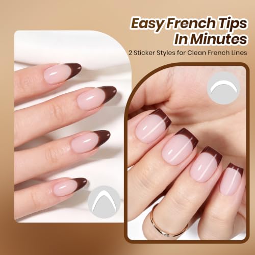 Image of Beetles Espresso French Gel Polish Set, 2 Colors 15ml Easy French Tips Kit | Brown Jelly Nude Pink Fall Colors Polish, French Nail Stickers Soak Off Uv Gel Manicure Nail Art Design