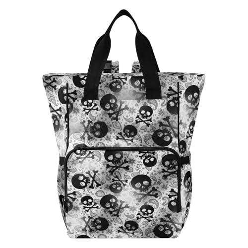 MNSRUU Diaper Bag Skulls Black Grey Paisley Diaper Bag Backpack Multifunction Travel Diaper Bag Tote Large Capacity Diaper Changing Backpacks for Moms...