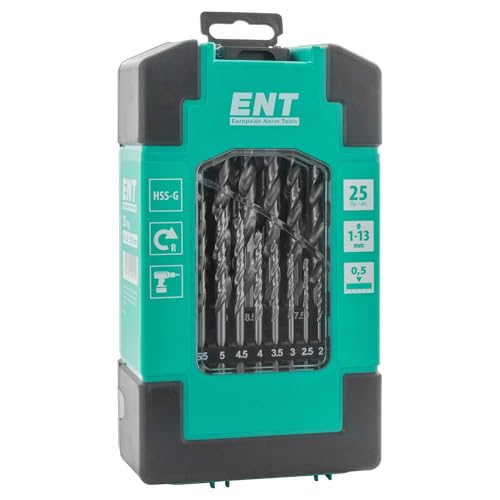 ENT 09225 25-tlg. HSS-G Holzbohrer-Set - 1-13 mm in 0,5mm Schritten - jetzt in verbesserter Kunststoffbox