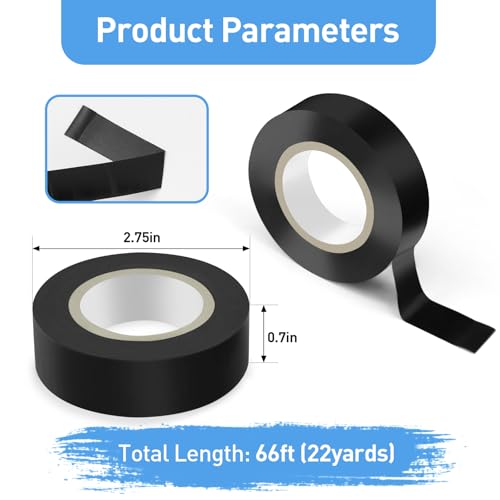 Image of HDAJY Black Electrical Tape 4 Pack 0.75in x 66ft 600V Insulation Wire Tape | Flame Retardant Material, High Temp Waterproof Design, Fits all Weather DIY, Automotive and Equipment Wiring Repair