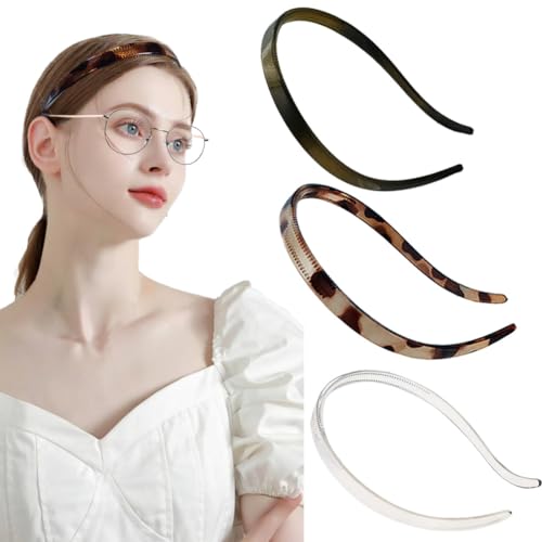 BIKCZEWIN 3PCS No Pressure Headbands for Glasses Wearers Comfortable No Headache Plastic Teeth Comb Hair Band Non Slip, Fashion Thin Loop Hair Accessories for Women Girls