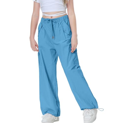 Image of Rolanko Parachute Pants for Girls Y2K Cargo Trousers with Pockets Harajuku Jogger Pants Kids 4-14 Years